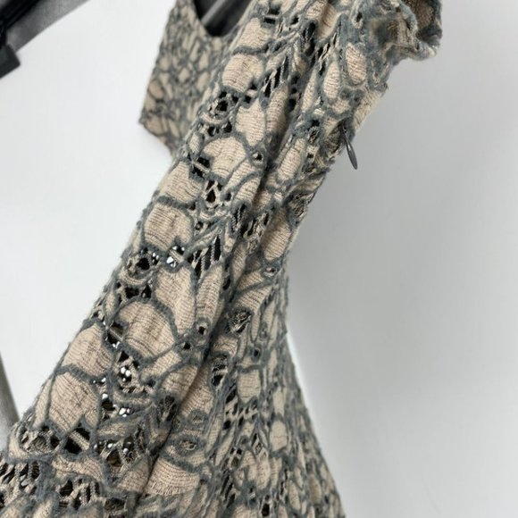 Deletta Anthro grey tan  floral eyelet Brushed Terra skater dress cap sleeve - Picture 9 of 16